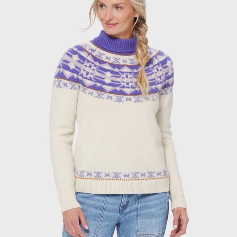 Duluth Trading Co. $149 Women's Woolpaca Jacquard Nordic Mockneck‎ Sweater S EUC
